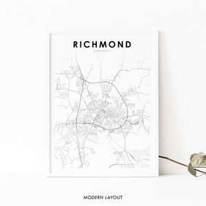 Richmond KY Karte Print, Kentucky USA Karte Kunst Poster, Madison County City Street Road Map Print, Kinderzimmer Wand Büro Dekor, druckbare Karte
