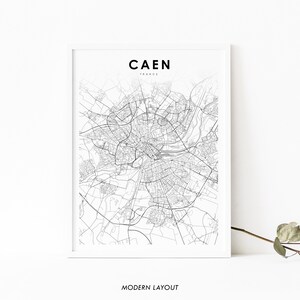 Caen Frankreich Karte Drucken, Karte Kunst Poster, Kaem Normandie Calvados, Stadt Straße Straße Karte Drucken, Kinderzimmer Wand Büro Dekor, druckbare Karte