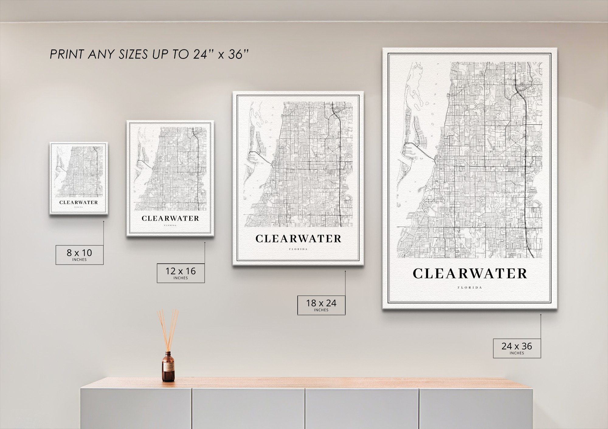 Clearwater FL Map Print, Florida USA Map Art Poster, City Street Road ...