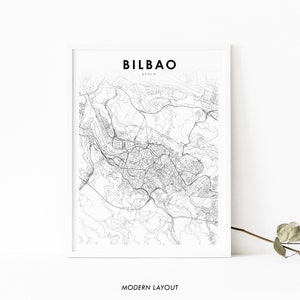 Impression de carte d'Espagne de Bilbao, affiche d'art de carte, basque de Biscaye de Bilbo, impression de carte routière de rue de ville, décor de bureau de mur de salle de pépinière, carte imprimable