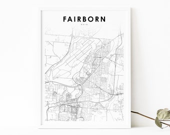 Fairborn OH Map Print, Ohio USA Map Art Poster, Dayton Greene, City Street Road Map Print, Nursery Room Wall Office Decor, Printable Map