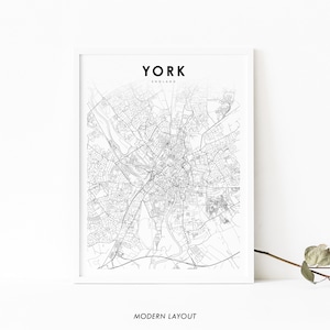York England Karte Print, UK Vereinigtes Königreich Kunst Poster, Yorkshire City Street Road Map Print, Kinderzimmer Wand Büro Dekor, druckbare Karte