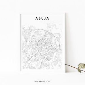 Abuja Nigeria Karte Print, Karte Kunst Poster, Nigerianisch, Stadt Straße Straßenkarte Druck, Kinderzimmer Wand Büro Dekor, druckbare Karte