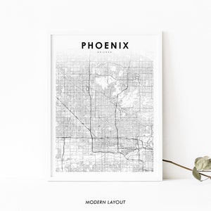 Phoenix zone AZ carte impression, Arizona USA carte Art affiche, ville rue route carte impression, pépinière chambre mur bureau Decor, carte imprimable