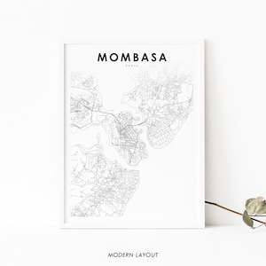 Mombasa Kenia Karte Print, Karte Kunst Poster, Stadt Straße Straße Karte Print, Kinderzimmer Wand Büro Dekor, druckbare Karte