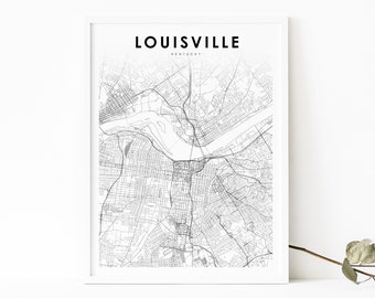 Louisville KY Map Print, Kentucky USA Map Art Poster, Jefferson, City Street Road Map Print, Nursery Room Wall Office Decor, Printable Map