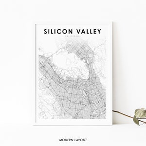 Silicon Valley CA kaart afdrukken, Californië USA kaart Art Poster, City Road Street kaart afdrukken, kinderkamer muur Office Decor, afdrukbare kaart