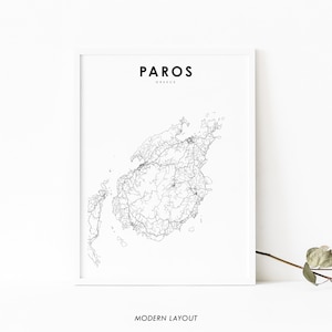 Paros Griechenland Karte Print, Karte Kunst Poster, Insel Paros Kykladen Πάρος Ελλάδalpha, Stadt Straße Straßenkarte Druck, Kinderzimmer Wand Büro Dekor