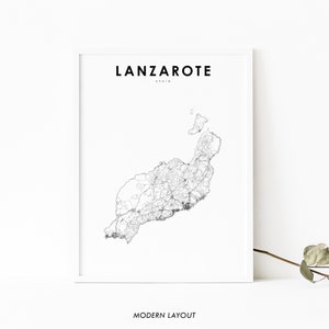 Lanzarote Canarische eilanden kaart afdrukken, Spanje routekaart poster, Canarias España Lanza kaart kunst, kinderkamer muur kantoor decor, afdrukbare kaart