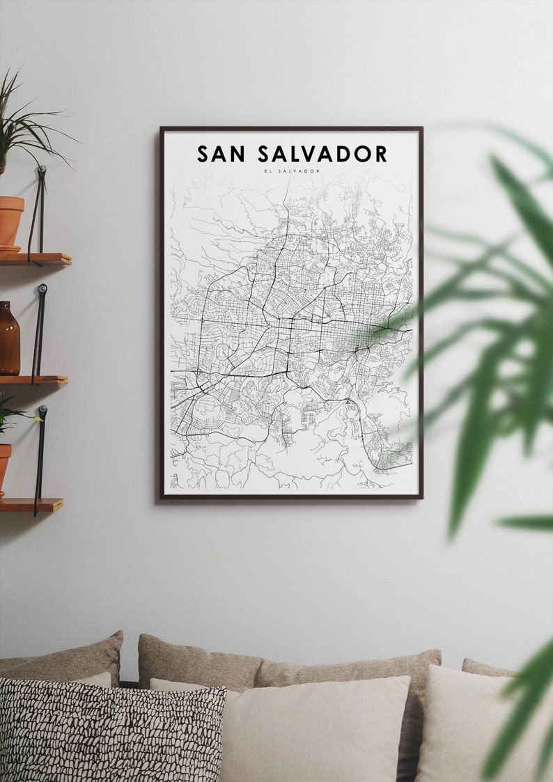 San Salvador El Salvador Map Print, Map Art Poster, City Street Road Map Print, Nursery Room Wall Office Decor, Printable Map image 3