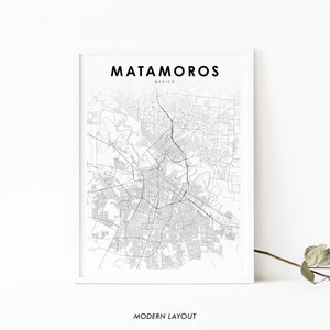 Matamoros Mexico Map Print, Tamaulipas México Map Art Poster, City Street Road Map Print, Nursery Room Office Wall Decor, Minimalist Map