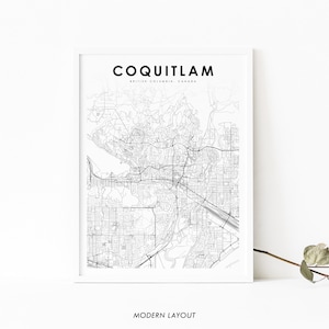 Impresión de mapas de Coquitlam BC, Póster de arte de mapas de Columbia Británica de Canadá, Impresión de mapas de carreteras de la calle de la ciudad, Decoración de la oficina de la pared de la guardería, Mapa imprimible