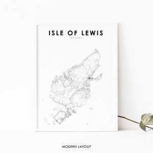 Impressão de mapa da Ilha de Lewis Escócia, pôster de arte de mapa do Reino Unido, impressão de mapa de estradas da cidade, decoração de escritório de parede de quarto de berçário, mapa para impressão
