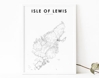 Isle of Lewis Scotland Map Print, United Kingdom UK Map Art Poster City Street Road Map Print, Nursery Room Wall Office Decor, Printable Map