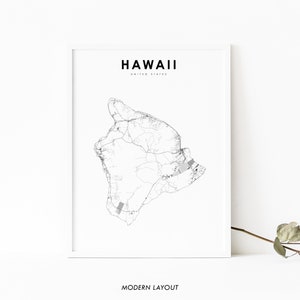 Impressão de mapa HI da Ilha do Havaí, pôster de arte de mapa do Havaí EUA, impressão de mapa de ruas da cidade de Big Island, decoração de escritório de parede de sala de berçário, mapa para impressão