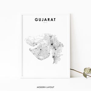Gujarat India Karte Druck, Straßenkarte Kunstplakate, Ahmedabad Gandhinagar City Street Karte Kunst, Gujarat Surat Zimmer Büro Wanddekoration druckbare Karte