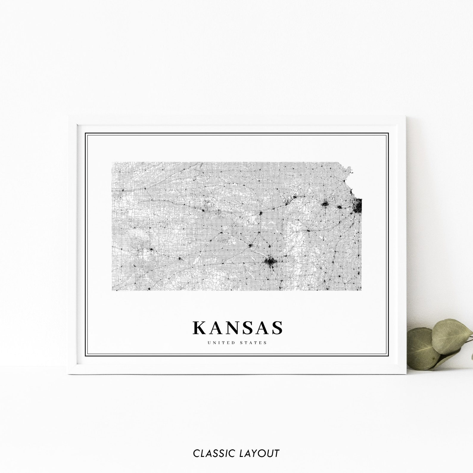 Kansas Map Print, State Road Map Print, KS USA United States Map Art ...