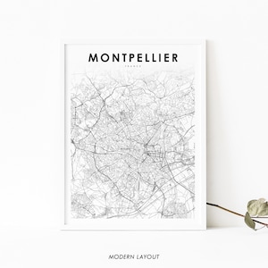 Montpellier Frankreich Karte Drucken, Montpelhièr Hérault Karte Kunst Poster, Stadt Straße Straße Karte Drucken, Kinderzimmer Wand Büro Dekor, druckbare Karte