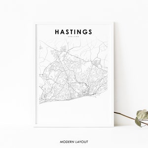 Hastings England Karte Druck, Vereinigtes Königreich UK Karte Kunst Poster, Stadt Straße Straßenkarte Druck, Kinderzimmer Wand Büro Dekor, druckbare Karte