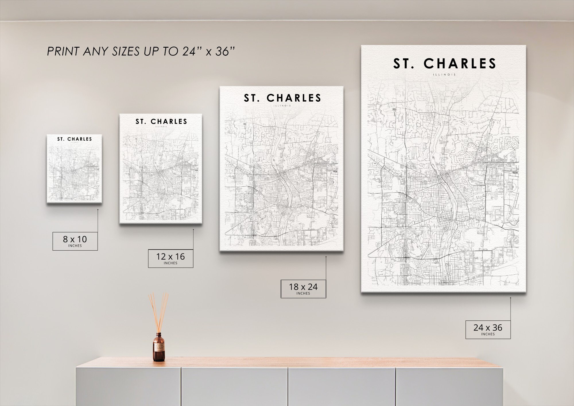 St. Charles IL Map Print Illinois USA Map Art Poster Dupage Etsy