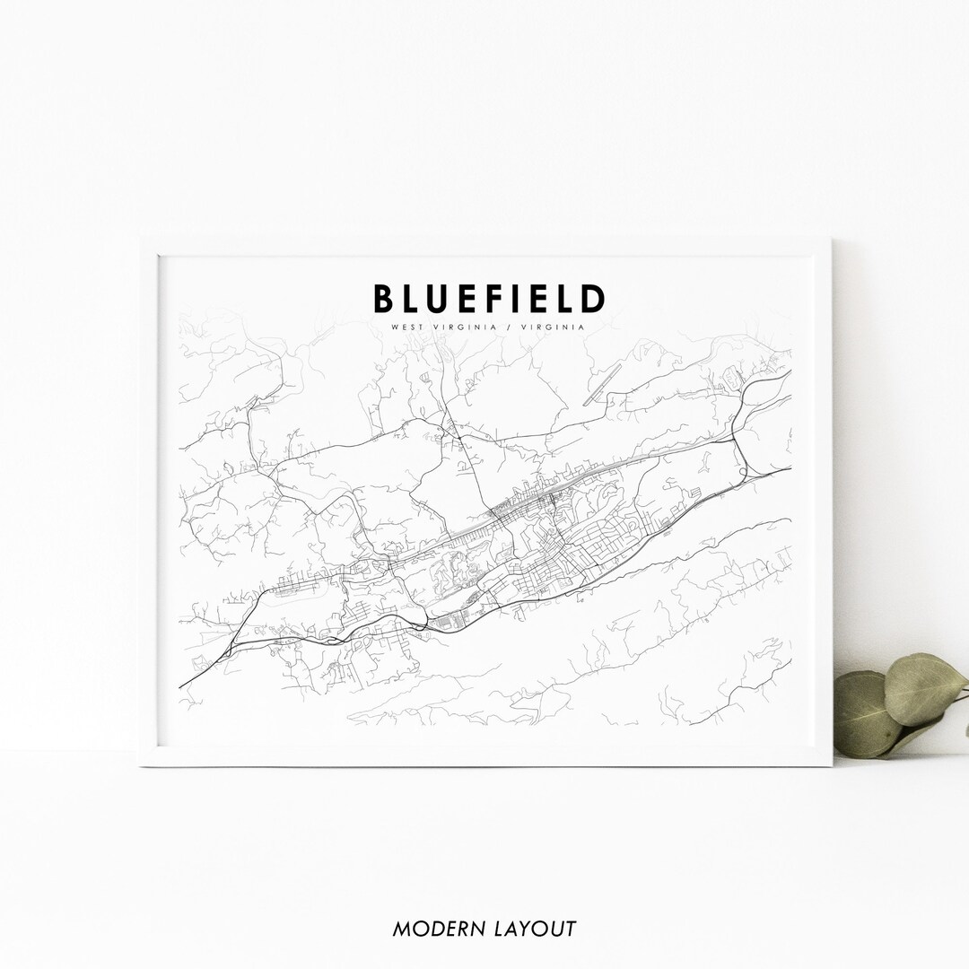 Bluefield WV-VA Map Print, West Virginia USA Map Art Poster, Mercer ...