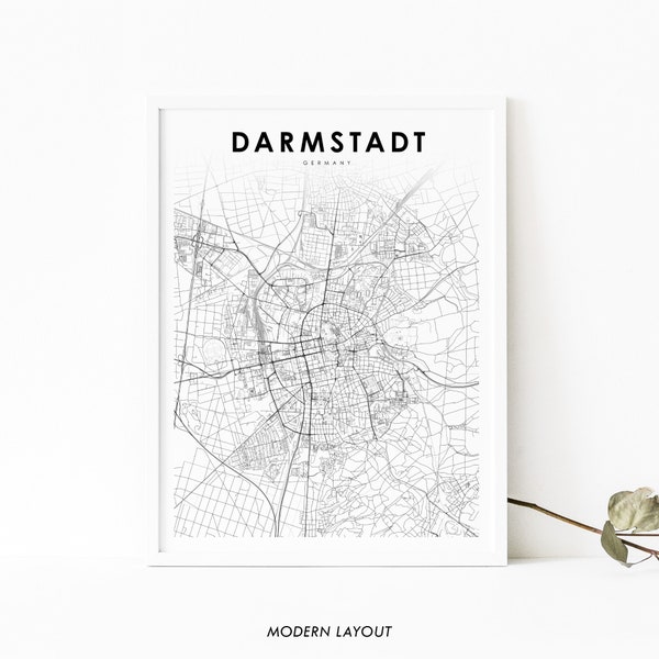 Darmstadt Germany Map Print, Map Art Poster, Hesse Hessen DE, City Street Road Map Print, Nursery Room Wall Office Decor, Printable Map