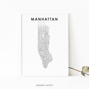 Manhattan NY kaart afdrukken, New York City NYC USA kaart kunst poster, City Street routekaart afdrukken, kinderkamer muur kantoor decor, afdrukbare kaart