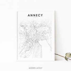 Annecy Frankreich Karte Print, Karte Kunst Poster, Èneci Ènneci française, Stadt Straße Road Map Print, Kinderzimmer Wand Büro Dekor, druckbare Karte