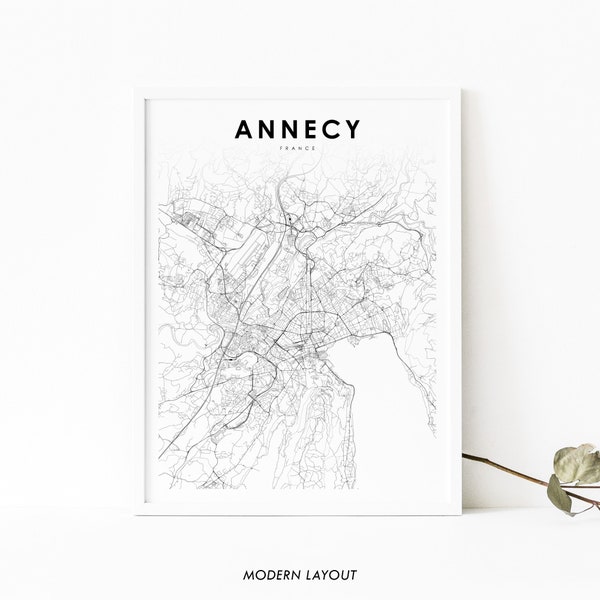 Annecy France Map Print, Map Art Poster, Èneci Ènneci française, City Street Road Map Print, Nursery Room Wall Office Decor, Carte imprimable