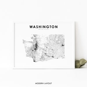 Washington Map Print, State Road Map Print, WA USA United States Map Art Poster, Nursery Room Wall Office Decor, Printable Map