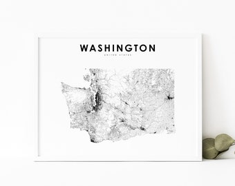 Washington Map Print, State Road Map Print, WA USA United States Map Art Poster, Nursery Room Wall Office Decor, Printable Map