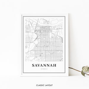 Downtown Savannah GA Map Print, Georgia USA Map Art Poster, City Street Road Map Print, Nursery Room Wall Office Decor, Printable Map image 2