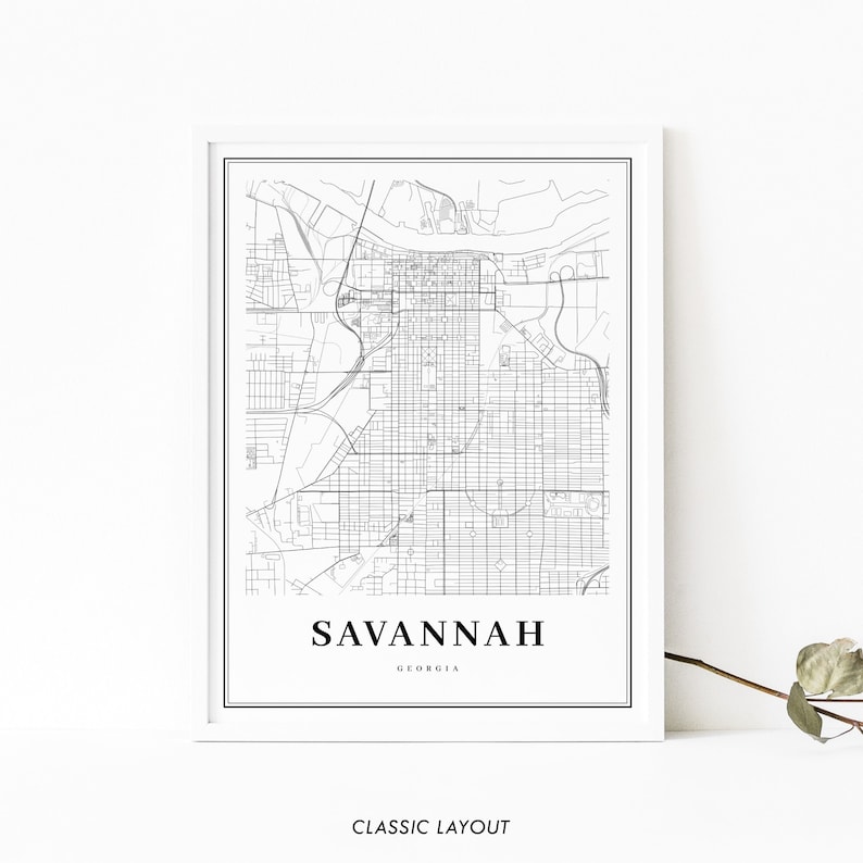 Downtown Savannah GA Map Print, Georgia USA Map Art Poster, City Street Road Map Print, Nursery Room Wall Office Decor, Printable Map image 2