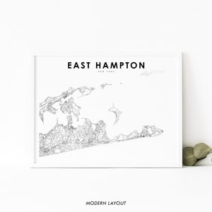 Impresión de mapas de East Hampton NY, cartel de arte de mapas de Nueva York EE. UU., Long Island, impresión de mapas de calles de la ciudad, decoración de la oficina de la pared de la guardería, mapa imprimible