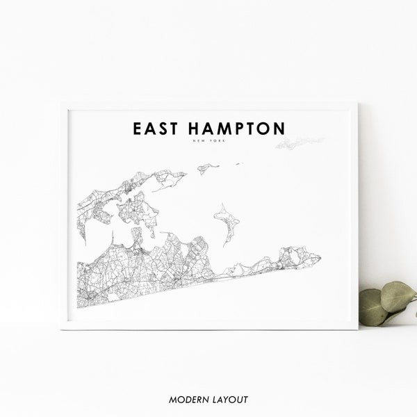 East Hampton NY Map Print, New York USA Map Art Poster, Long Island, City Street Map Print, Nursery Room Wall Office Decor, Printable Map