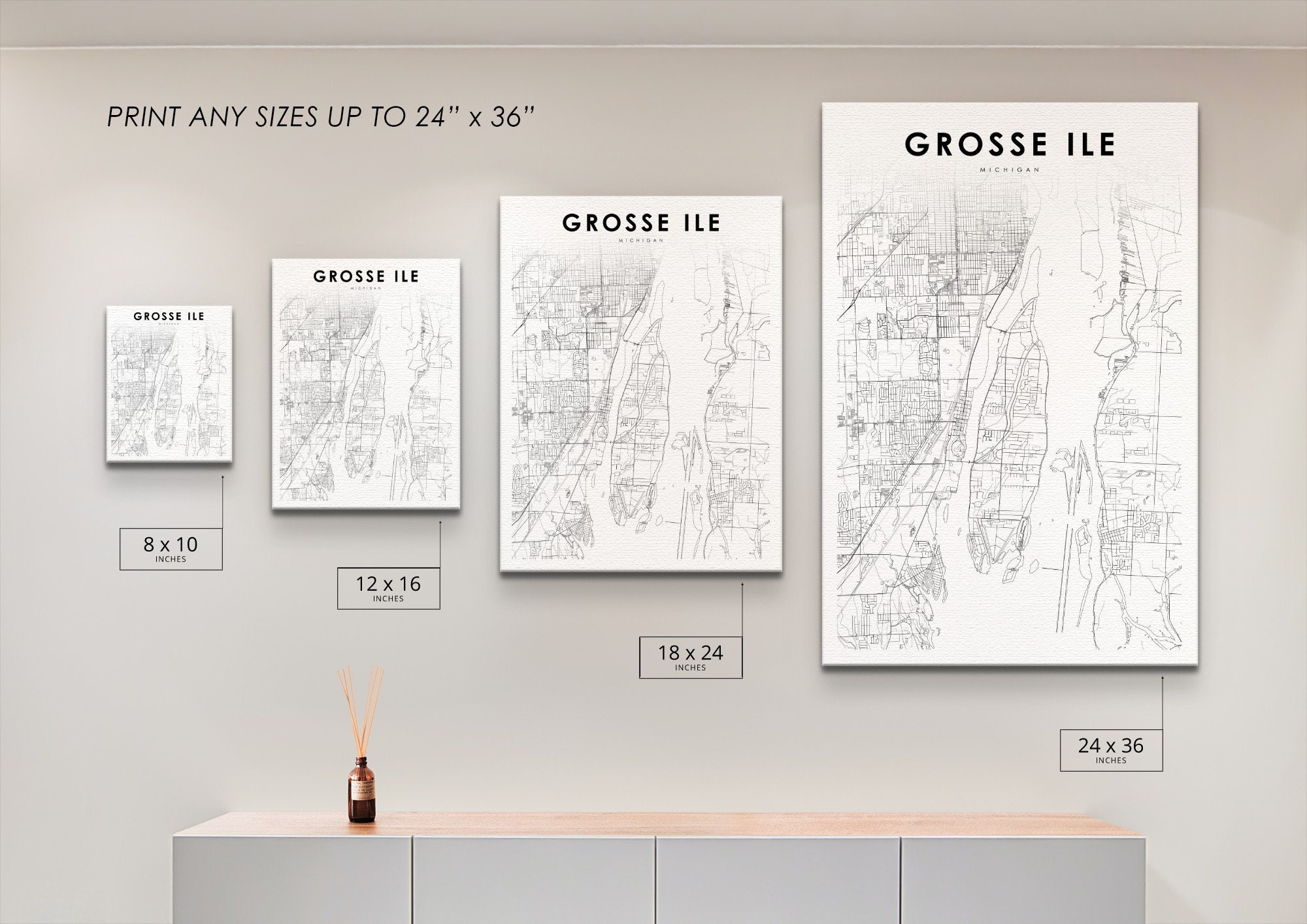 Grosse Ile MI Map Print Michigan USA Map Art Poster Wayne Etsy