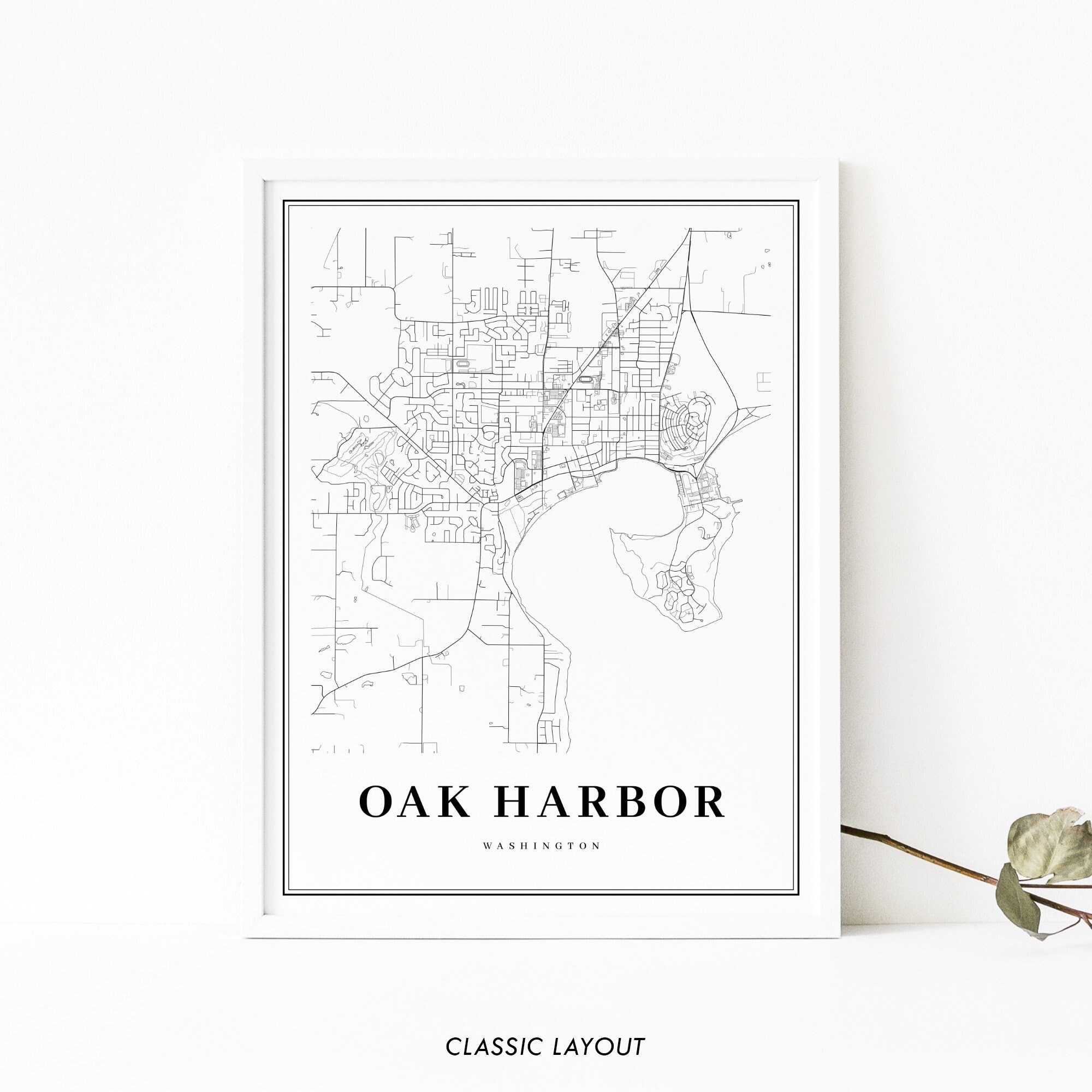 Oak Harbor WA Map Print Washington USA Map Art Poster Etsy