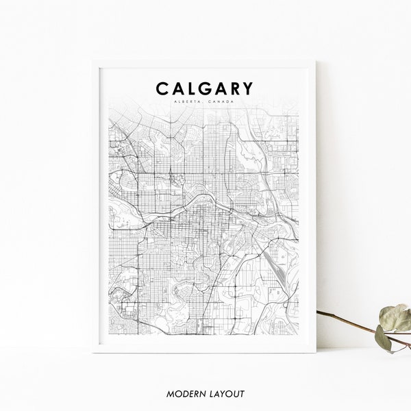 Downtown Calgary Alberta Map Print, AB Canada Map Art Poster, City Street Road Map Print, Nursery Room Wall Office Decor, Printable Map