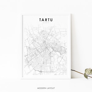 Impressão de mapa de Tartu Estônia, pôster de arte de mapa, Eesti da Estônia, impressão de mapa de estradas de ruas da cidade, decoração de parede de escritório de berçário, mapa minimalista para impressão