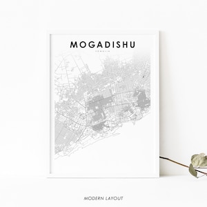 Impressão de mapa de Mogadíscio Somália, pôster de arte de mapa, مقديشو Muqdisho Mogadiscio Impressão de mapa de ruas da cidade, decoração de parede de quarto de berçário, mapa para impressão