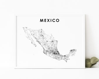 Mexico Map Print, Road Map Poster, México Estados Unidos Mexicanos Mexico City Map Art, Nursery Room Wall Office Decor, Printable Map