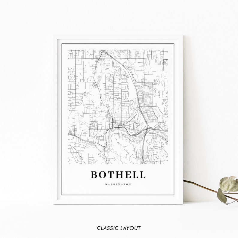 Bothel WA Map Print, Washington USA Map Art Poster, King, Snohomish ...