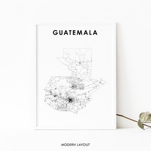 Impresión de mapas de Guatemala, cartel de arte del mapa de carreteras del país, arte del mapa de América Central de la ciudad de Guatemala, decoración de la oficina de la pared de la guardería, mapa imprimible