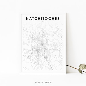 Natchitoches LA Map Print, Louisiana USA Map Art Poster, City Street Road Map Print, Nursery Room Wall Office Decor, Printable Map