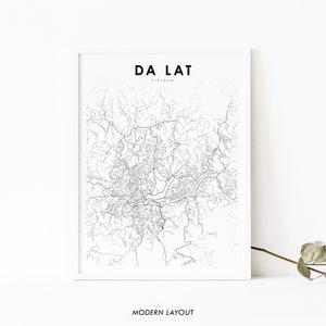 Impressão de Da Lat Vietnam, pôster de arte de mapa de Dalat Vietnã, Đà Lạt Lâm Đồng Việt Nam, impressão de mapa de ruas de estradas da cidade, decoração de parede de escritório de berçário