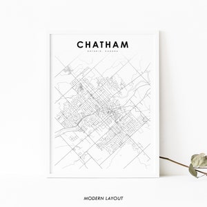 Impressão de mapa de Chatham Ontario, pôster de arte de mapa de Chatham-Kent ON Canadá, impressão de mapa de estradas de ruas da cidade, decoração de parede de quarto de berçário, mapa para impressão