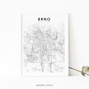 Impressão de mapa da República Tcheca de Brno, pôster de arte de mapa da República Tcheca, Česká, impressão de mapa de estradas de ruas da cidade, decoração de escritório de parede de quarto de berçário, mapa para impressão