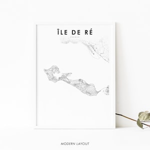 Ile de Ré France carte impression, Île de Ré carte Art affiche, golfe de Gascogne Aunis, ville route rue carte impression, pépinière chambre mur bureau Decor