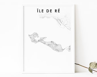 Ile de Ré France carte impression, Île de Ré carte Art affiche, golfe de Gascogne Aunis, ville route rue carte impression, pépinière chambre mur bureau Decor