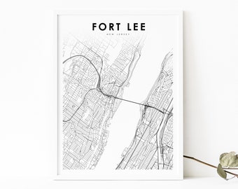 Impresión de mapa de Fort Lee, NJ, póster artístico de mapa de Nueva Jersey, EE. UU., Bergen, impresión de mapa de calles de la ciudad, decoración de pared para habitación infantil, mapa imprimible